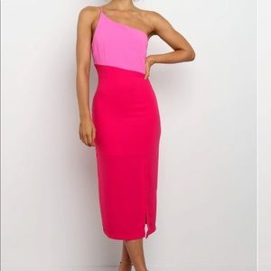 Beautiful Midi One Shoulder Color Block Dress